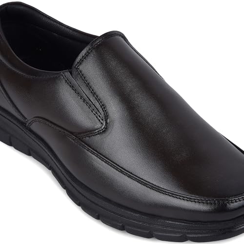 Image of Liberty Fortune HML-90E Formal Shoes for Men - Black & Brown Genuine Leather Slip-On Moccasins | Cushioned Leather Insole, Office, Boardroom, Wedding, Interview, Festive & Formal Dress Shoes