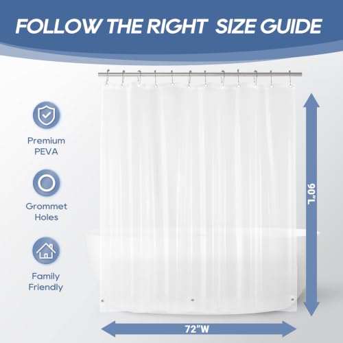 Image of downluxe Clear Shower Curtain Liner with Magnets, Clear Shower Liner, 72 inch W x 90 inch L Lightweight Shower Curtains for Bathroom