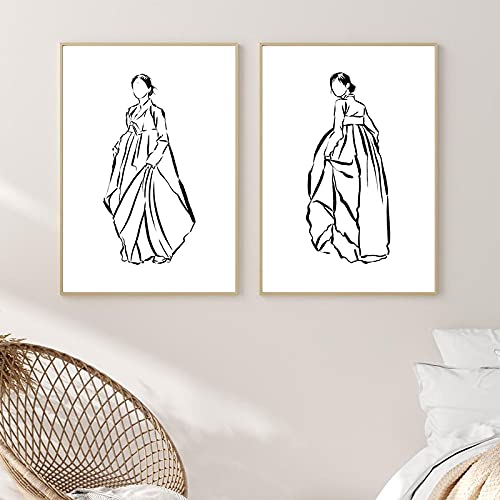 Cuadro de arte coreano de mujer para decorar paredes vacias y dar estilo minimalista al salon