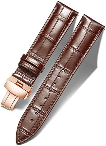 BINLUN Leather Watch Strap, Quick Release Genuine Leather Replacement Watch Band with Butterfly Deployment Buckle for Men and Women, 12mm-24mm(Brown-Rose Gold,21mm)