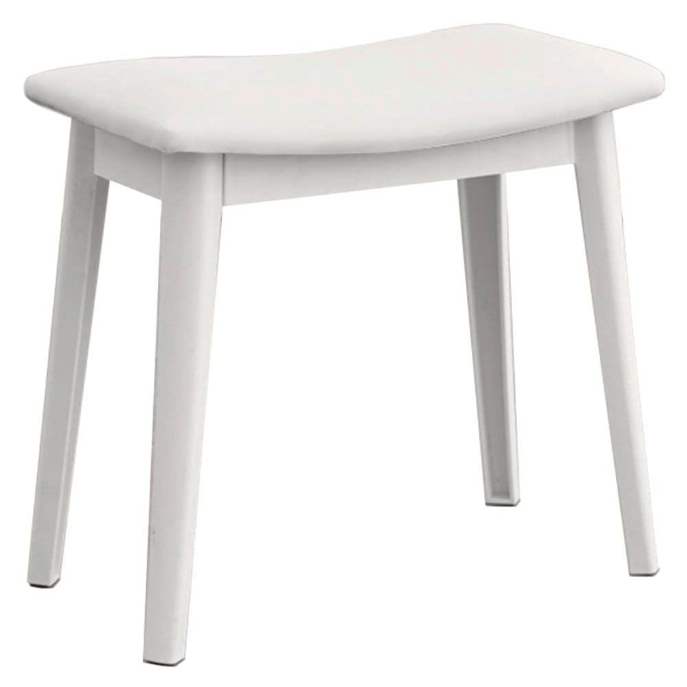 Balama Sgabello da toeletta, bianco, imbottito, 47 x 28 x 45 cm, con robusta ecopelle e gambe in plastica, leggero, fino a 150 kg