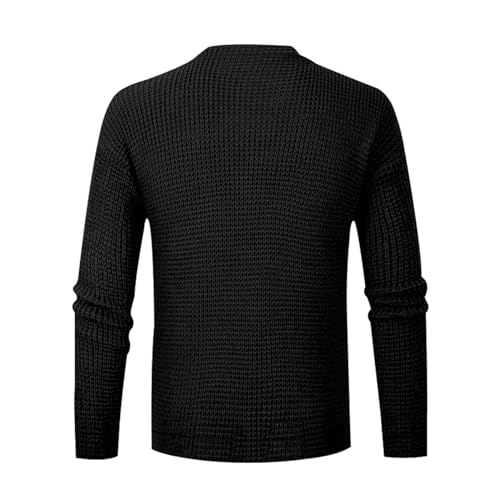 Mens Loose Fit Oversized Crewneck Waffle Knitted Pullover Sweater Long Sleeve Vintage Textured Ribbed Knit Sweaters3