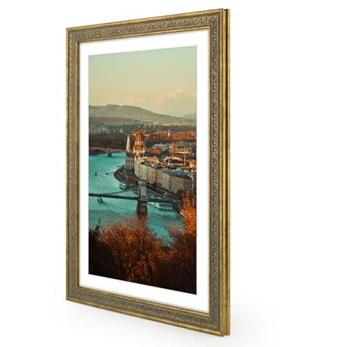Image of Golden State Art, 13x19 Ornate Finish Photo Frame with White Mat for 11x17 Picture & Real Glass. Color: Distressed Gold