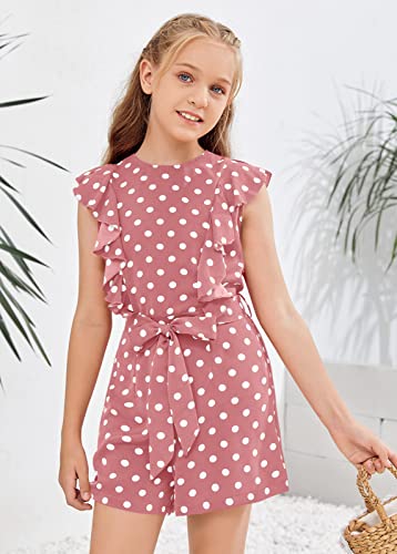 Dobulo Girls Ruffle Sleeveless Jumpsuit Swiss Dots Loose Summer Short Romper With Belt #TOP1