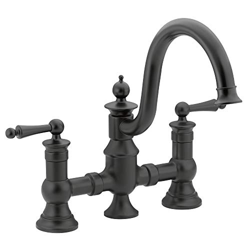 Moen S713WR Waterhill Two-Handle Traditional Bridge Kitchen Faucet with Side Sprayer, Wrought Iron