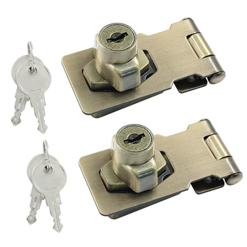 Image of Bivethoi 2Pcs Keyed Hasp Locks 2.5 Inch Twist Knob Keyed Locking Hasp, Stainless Steel Hasp Latches Keyed Different for Small Doors, Cabinets (Antique Bronze)