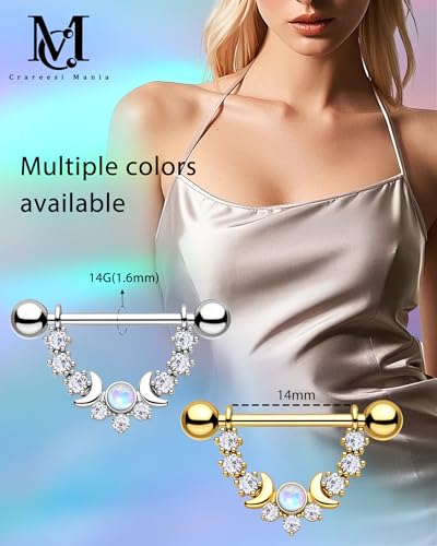 CM Crareesi Mania Opal Nipple Rings 316L Stainless Steel Nipple Shield Ring for Women 14G Moon Phase Nipple Piercing Jewelry2