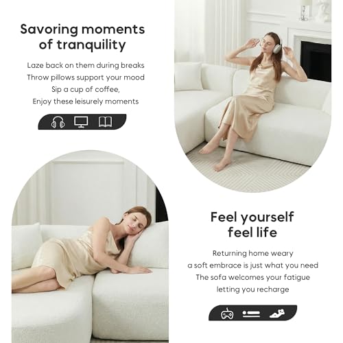 Image of Oversized Sectional Sofa with Chaise with 2 Throw Pillows, 109 inch Modern Luxury Chenille Sofa Extra Wide Seat L-Shape Curved Cloud Couch for Living Room (Left Chaise, Beige)