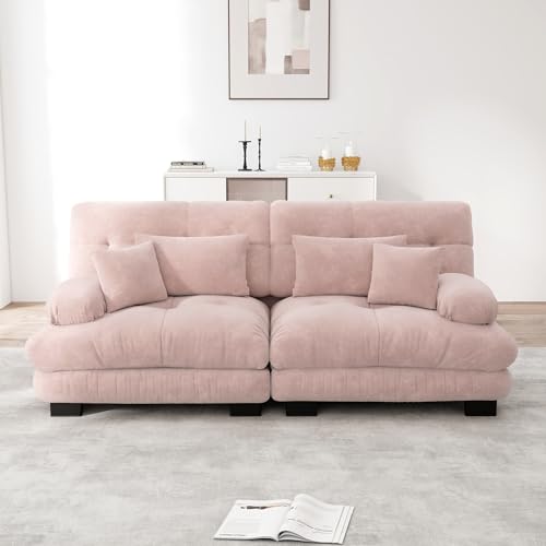 HAUSPROFI Modulares Sofa aus Chenille | Cloud Couch mit Lenden- & Dekokissen | Tiefsitz, breite Armlehnen & ohne Montage | für Wohnzimmer, Apartment, Studio, Büro (Rosa,2-Sitzer)
