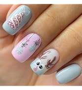 ZASKHLD Christmas Press on Nails Medium Square Fake Nails with Christmas Tree Design Cute Elk Xma...
