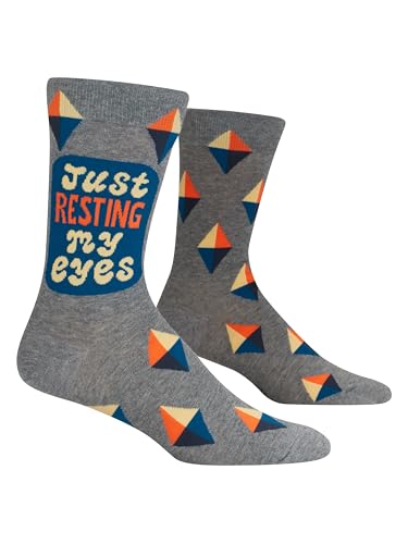 Blue Q Mens Funny Novelty Crazy Crew Socks with Sayings Fun Dress Socks for Men Silly Gift for Dad Husband or Guys Funky Unique Design Full of Personality - Just Resting My Eyes Shoe Size 7-12