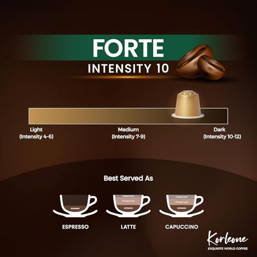 Image of KORLEONE Nespresso Compatible Coffee Pods - Colombia, Classico & Forte - 90 Capsules (Pack of 9) - Intensity 6 /9 /10 - Medium to Dark Roast