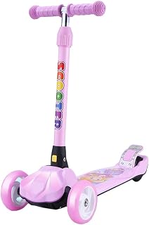 Tuklye Wheel Scooter， Easy to fold scooter， 4 rounds of flash， Soft rubber wrench， Boy girl Kick scooter， Bearing weight 80kg Lightweight Construction (Color : Pink)