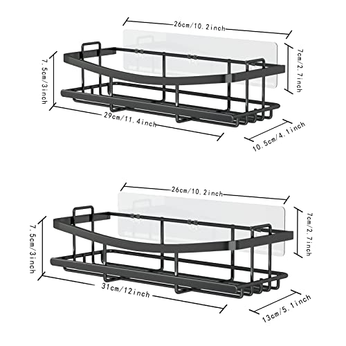 Auotto Shower Caddy Shower Organizer Adhesive Shower Shelf, Rustproof No Drilling Sus304 Stainless Steel For Bathroom Shower Storage Organization,2 Pack With 4 Hooks, Matte Black #TOP6