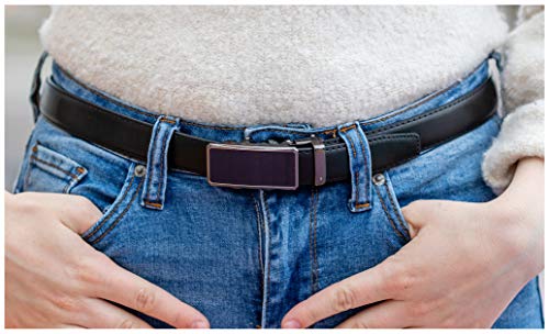 Women's Leather Ratchet Belt, Trim to Fit 18"- 44" Waist, No Holes, Packed in a Gift Box (W868X Black, 25mm Wide)2