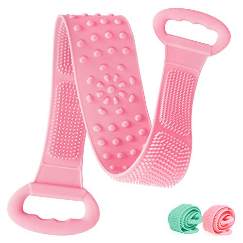 Silicone Back Scrubber for Shower, 31.5" Extra Long Soft Body Scrubber Reversible Spa Massage Exfoliating Bath Body Brush Handle Back Washer for Men and Women