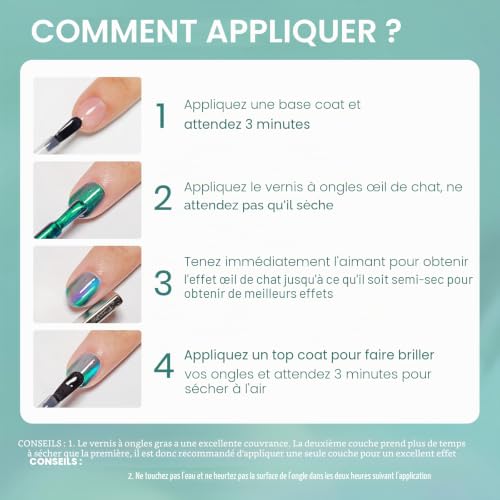 SUPWEE Vernis à ongles magnétique sans UV, 16 ml, vert holographique, motif œil de chat, séchage rapide, avec aimant, séchage rapide, à base d'huile pour la maison, le salon – vue 7