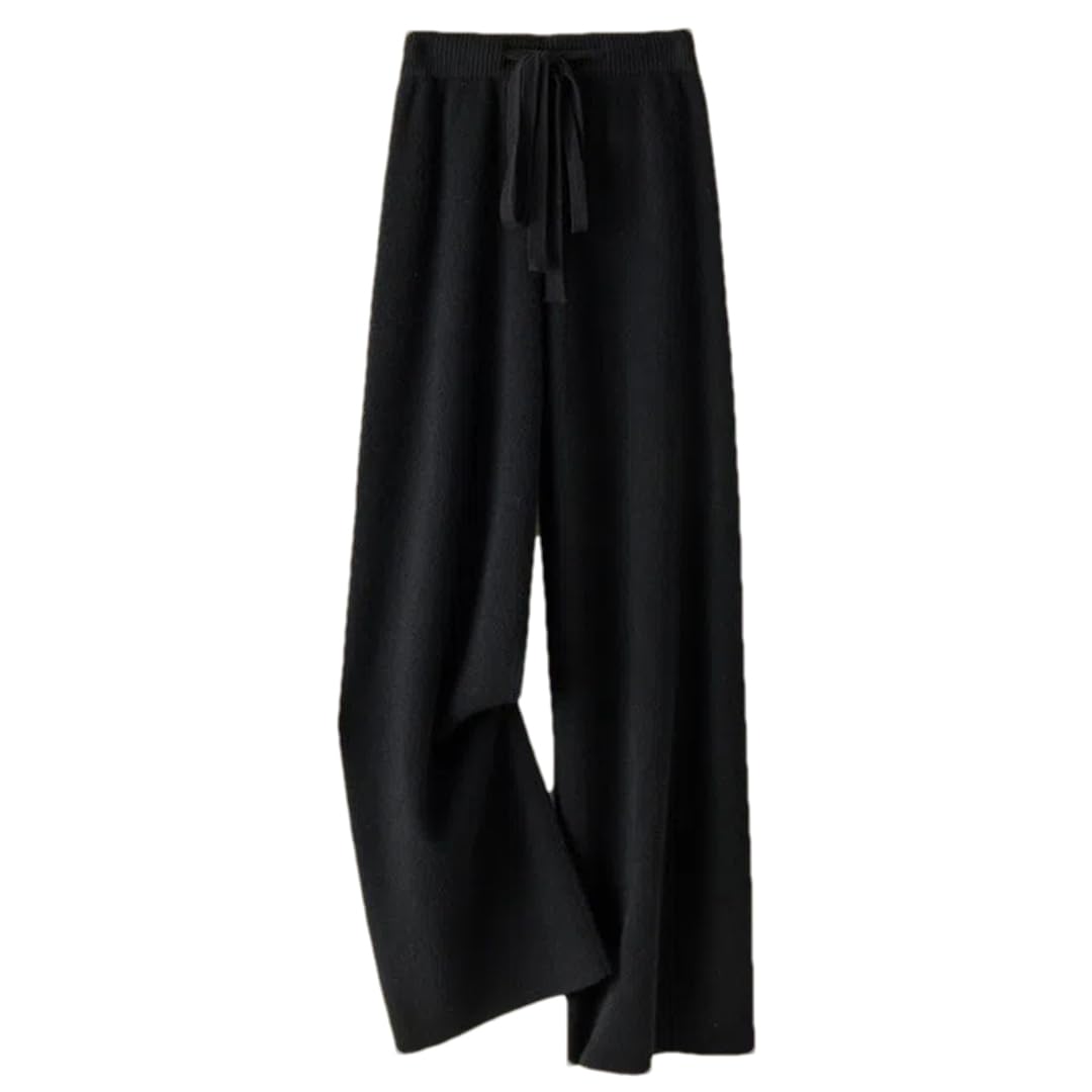 Hndudnff Women Solid High-Waist Wide-Leg Knit Pants Lace-Up Casual Loose Straight-Leg Baggy Pants