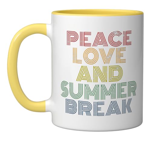 Summer Break -Teacher Shirt - Summer Vacation distressed Ceramic Mug, Yellow/White