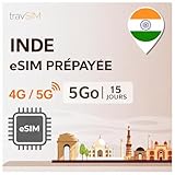 travSIM eSIM India | 5 GB de datos móviles con velocidades 4G/5G para India – Acceso completo a Google, Facebook, Whatsapp y más | Programa eSIM India prepago con 15 días de validez