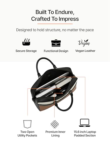 Image of Vegan Leather Laptop Messenger Bag for Men & Women | 15.6 Inch Office Shoulder Bag with Padded Laptop Compartment Multi-Pocket Travel Satchel Adjustable Strap Business Bag | Alls