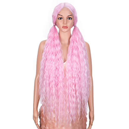 Style Icon 41" Lace Front Wigs Long Wavy Synthetic Wigs With Baby Hair Half Hand Tied 130% Density Wigs (1.5"*4" Simulated Scalp, Pink15) #TOP1