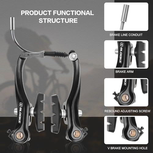 TUZHE Fahrrad Bremsen Set V-Brake Universal Fahrradbremsen-Set Vordere und Hintere MTB Bremse, Bremsseile und Bremshebel Kit für Mountainbikes und Rennräder (schwarz) (2 Paar Fahrrad Bremsen Set)