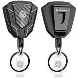 Oaridey Heavy Duty Retractable Keychain with Belt Clip, Retractable Badge Holders with Carbon Fiber Front, Badge Reels Retractable with Key Ring and 31.8” Steel Cord, 9oz Rebound - 2 Pack