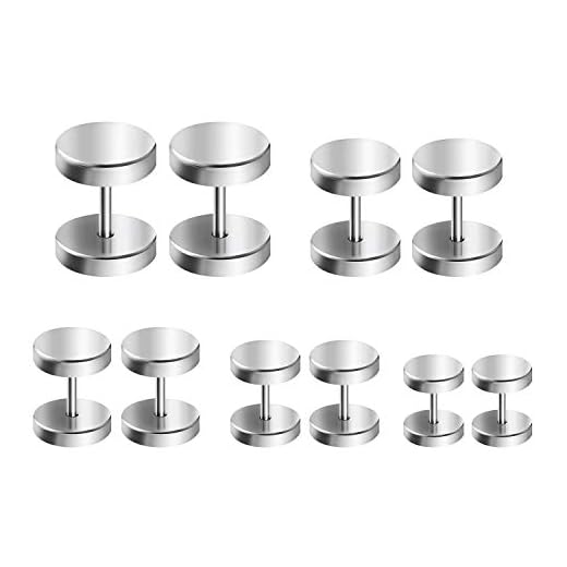 LAURITAMI 5 par 16 g örhängen stiftuppsättning kirurgiskt stål falska öron pluggar skruv stiftörhängen helix tragus piercing svart silver 4-12 mm e rostfritt stål, colore: SILVER, cod. EA1022-EGD-2