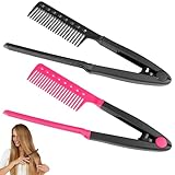 2PCS Straightening Comb for Hair Heat-Resistant V Comb for Hair Straightening Styling Comfortable Grip Hair Styling Suitable for Knotty Hair, Home Salon Travel Use (Red/Black)
