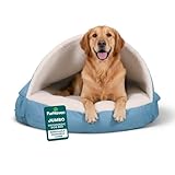 Furhaven Pet Dog Bed | Orthopedic Round Cuddle Nest Faux Sheepskin Snuggery Blanket Burrow Pet Bed w/ Removable Cover for Dogs & Cats, Blue, 44-Inch