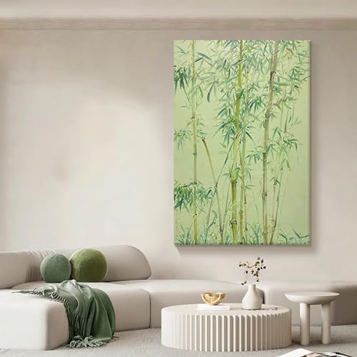 Peinture à l'huile de bambou vert peinte à la main grand format - 2