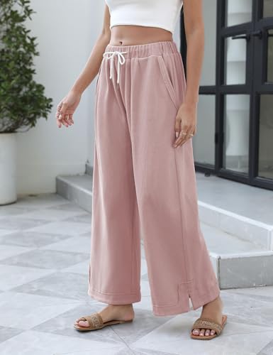 Image of Athlisan Womens Baggy Wide Leg Palazzo Pants Casual Loose Drawstring Elastic Waisted Lounge Trousers with Pockets