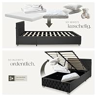 tectake® Polsterbett, 120x200cm, LED-Beleuchtung, Fernbedienung, Stauraum, Samtbezug, Chesterfield, Belastbarkeit 200kg, Bettgestell, Lattenrost, Gasdruckfeder, Schlafzimmermöbel - Samtoptik schwarz – Ansicht 7