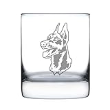 Doberman Face Whiskey Rocks Glass - Unique Dog Themed Decor and Gifts for Moms & Dads of Pinscher Dobermans - 10.25 Oz