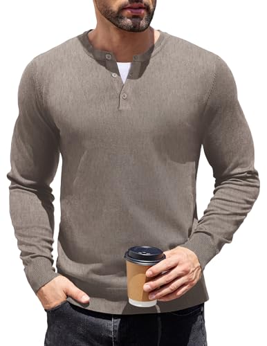 T-shirt Henley en tricot marron COOFANDY décontracté XL pour homme