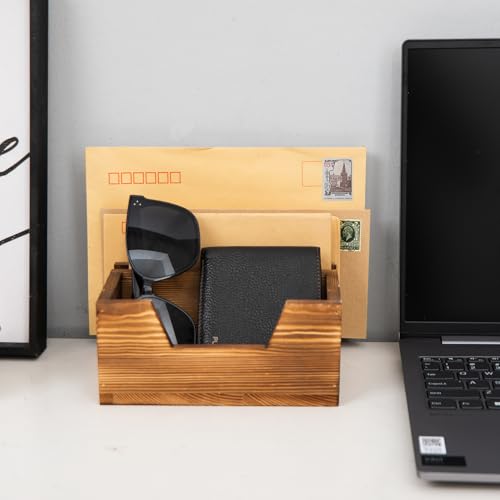ExoLiry Rustic Brown Wooden Mail Organizer Key Holder Entryway Table