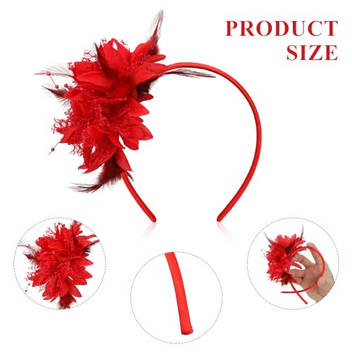 MWOOT Feather Headband, Artificial Flower Feathered Headpiece, Red Roaring 20s Fascinators for Women 1920s Feather Headwear - Image 2