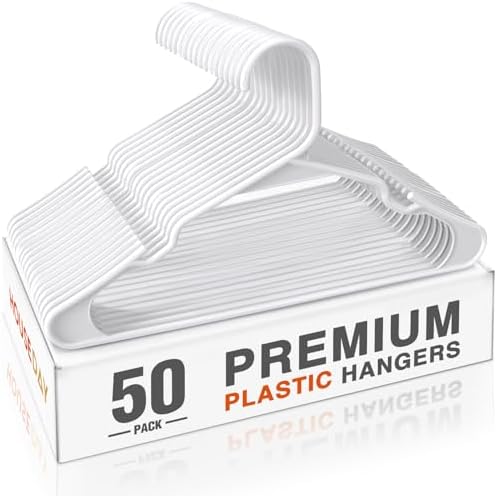 HOUSE DAY Plastic Hangers 50 Pack - White Clothes Hangers with No...