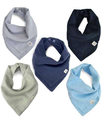 Image of Kishu Baby Indi GOTS Organic Muslin Baby Bandana Bibs 5 Pk, 4-Way Reversible