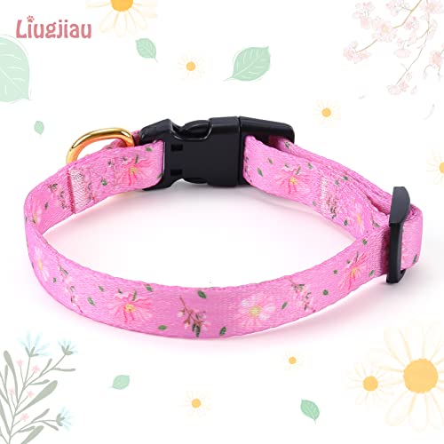 Cotton Handmade Dog Collar For Small Medium Large Dogs,Pink Flowers With Pendant Cute Dog Collars,Ideal For Girl Dogs Boy Dogs (Large) #TOP2
