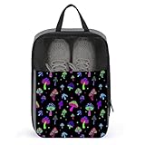 Men's Fashion Shoe Organizer for Travel, Rainbow Colorful Neon Mushrooms, Durable and Wear-Resistant with Large Capacity Shoe Pouch