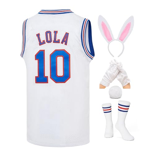 GUCILV Mens Lola #10 Halloween Bunny Jersey Space Movie Squad Basketball Jersey Sports Shirt White Small