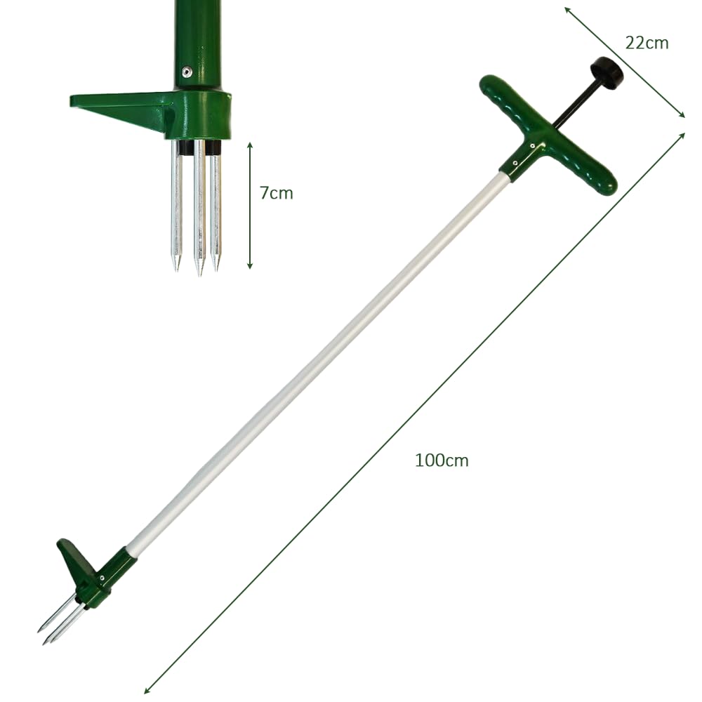 Armo® Handheld Weed Puller Long Handle Garden Weeding Tool With 3 Claws Weed Root Puller Grabber 100CM, Black And Green - 3