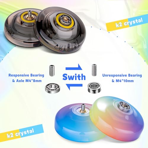 Image of MAGICYOYO K2 Pack of 2 Dual Purpose Yoyos for Kids (Black+Blue Pink Yellow) | Responsive Yoyo for Kids Beginner + Unresponsive Yoyo for Adults with Professional Bearing Kit for Adults+12 Strings+2 Bags