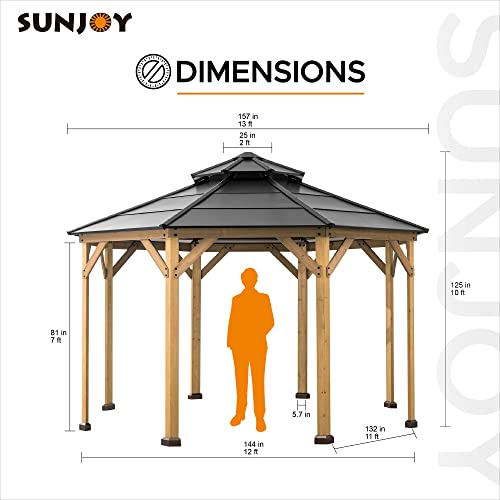 Sunjoy Allentown Collection 13 Ft. X 13 Ft. Cedar Framed Octagon Wood Gazebo With Steel 2-Tier Hardtop Roof, Black #TOP5