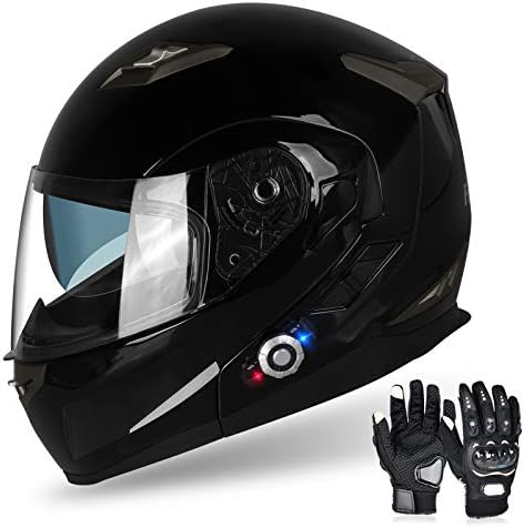 FreedConn Motorcycle Bluetooth Helmet BM2-S Flip Up Modular Bluetooth Motorcycle Helmet Voice Dial Hands-Free Call 500M 2-3 Riders FM DOT Motorcycle Helmet with Bluetooth 3.0 (X-Large, Gloss Black)