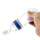 Silicone Squeeze Bottle Spoon Baby Feeding Cereal Rice Supplement with Dispensing Feeder Food Dispensing Spoon, Infant Newborn Toddler Food Supplement Set- 90ml Blue