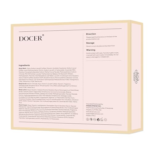 DOCER Spa Gifts for Women, Birthday Gifts for Women, Spa Baskets Self Care 4 Pcs Includes Body Wash, Body Scrub, Body Lotion, Hand Cream