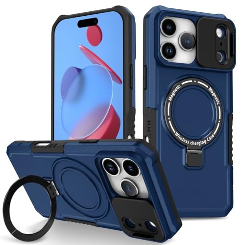 Coque iPhone 14 Pro Max bleu foncé silicone rigide anneau rotatif support